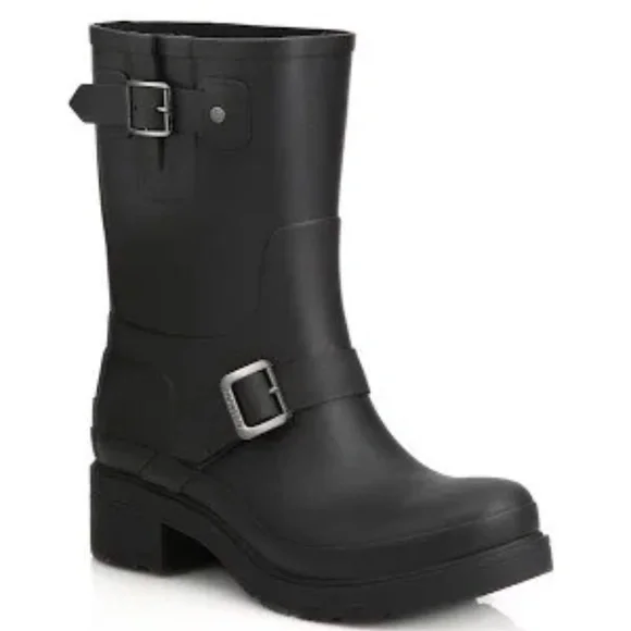 Hunter Black Waterproof Biker Rubber Rain Boots Women’s Size 9 - Picture 3 of 12